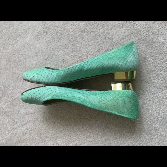 🌸HP🌸 Rare Find, J. Crew Collection Janey Snakeskin Flats, Metallic heels, 7.5 - Picture 4 of 16